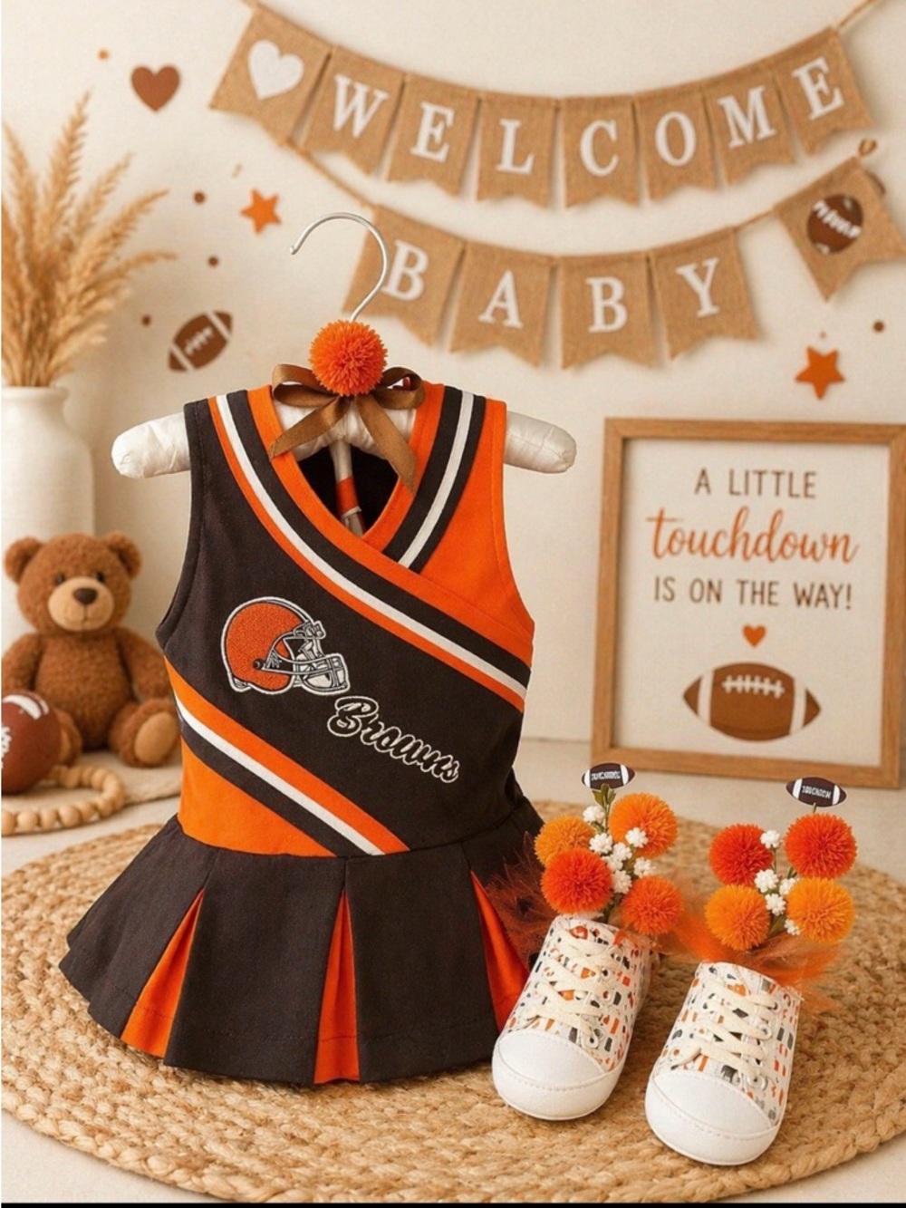 Cleveland Browns Theme Baby Shower Centerpiece-Little Girls Birthday-Wearable